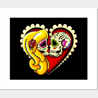 Ashes - Day of the Dead Kissing Sugar Skull Couple in Blonde Posters and Art